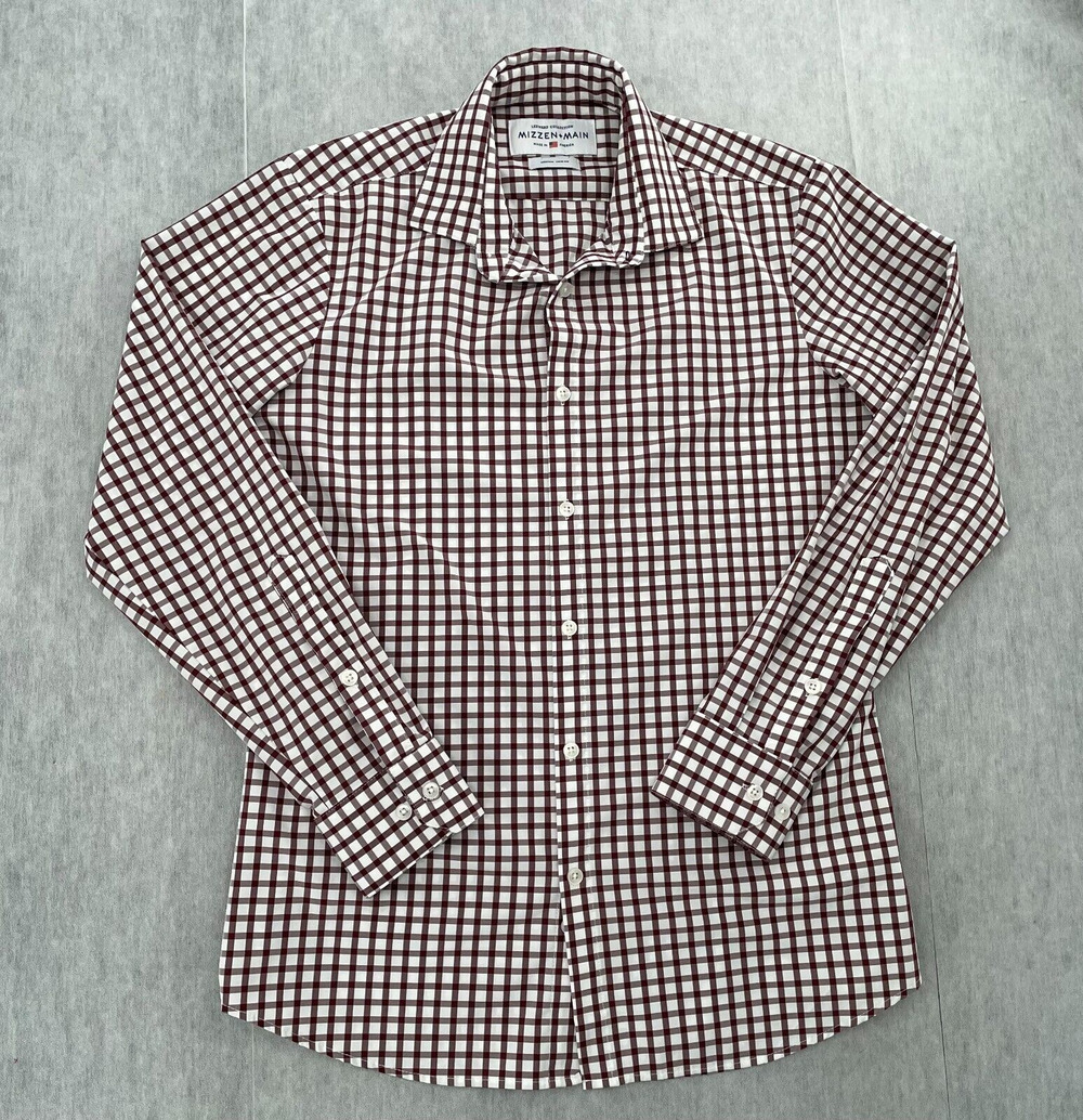 Mizzen Main Shirt Adult Medium Red Check Button Up Performance Stretch Mens M